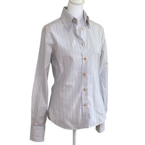 Kuhlman Blue White Orange Striped Button-Up Shirt Women’s Sz 42 S Cotton Turkey